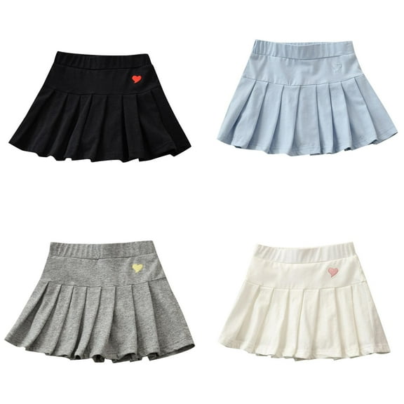 Tiweut 4 Pieces Leisure Skirts for Girls Pleated School Mini Pleated Cheer Solid Color Regular Skirt for Girl 1-2 Y
