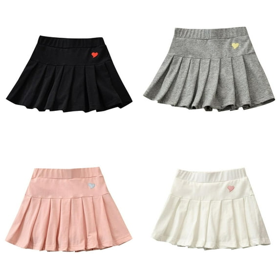 Tiweut 4 Pieces Leisure Skirts for Girls Pleated School Mini Pleated Cheer Solid Color Regular Skirt for Girl 10-11 Y