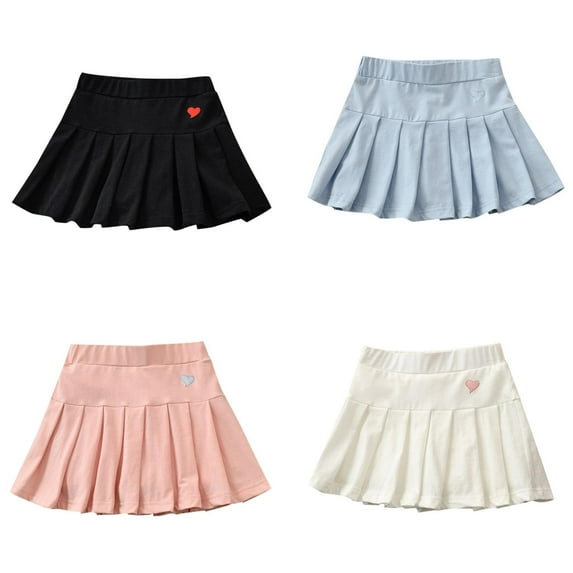 Tiweut 4 Pieces Leisure Skirts for Girls Pleated School Mini Pleated Cheer Solid Color Regular Skirt for Girl 3-4 Y
