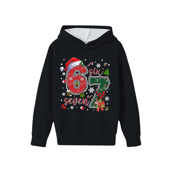 Tiweut 67 Christmas 6 7 Hoodies for Kids, Christmas Jumper Boys and Girls, Santa Says Six Seven Sweatshirt,Black1,7-8 Y