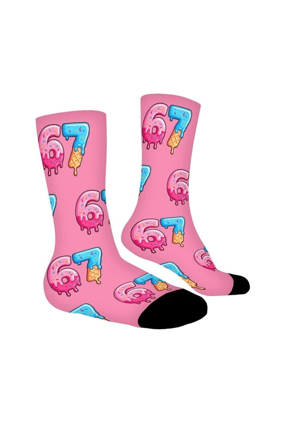 67 Socks Ice Cream 6 7 Meme Novelty Six Seven Crew Socks Funny Gifts For Boys Girls Men Women,Pink,One Size