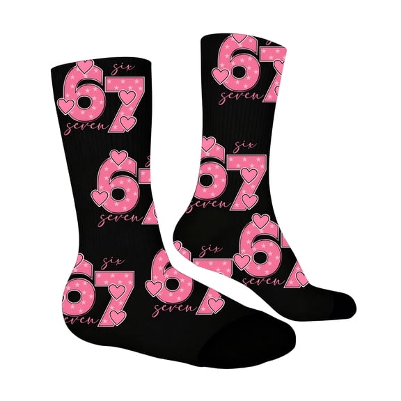 Tiweut 67 Socks Novelty Six Seven Funny Number Socks Meme Christmas Stocking Stuffing Gifts for Boys and Girls,Black,One Size