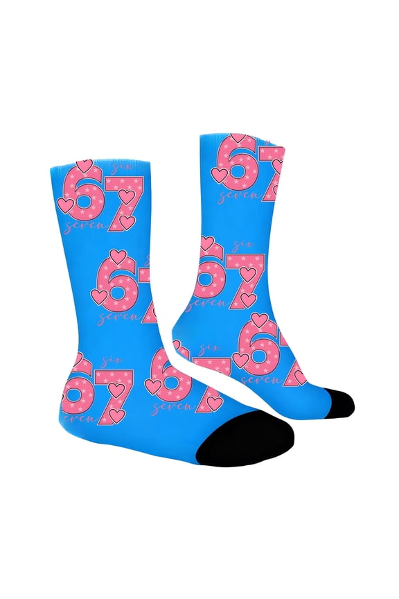 67 Socks Novelty Six Seven Funny Number Socks Meme Christmas Stocking Stuffing Gifts for Boys and Girls,Blue,One Size