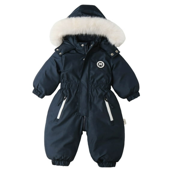 Tiweut Baby Snowsuit Boys Girls Winter Thicken Hooded Long Sleeve Jumpsuit Coat Toddler Windproof Warm Outwear Snow Wear 12-18 M