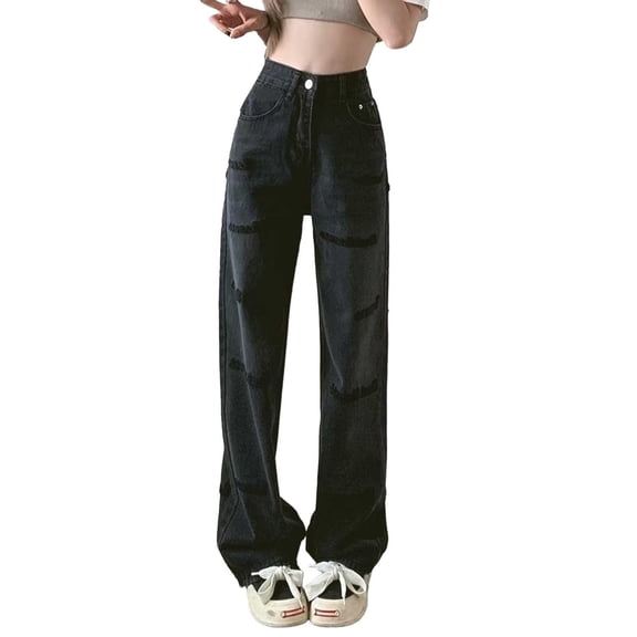 Tiweut Baggy Jeans for Women Y2K High Street Boyfriend Pants Vintage Jeans Aesthetic Teen Girls Hiphop Streetwear,Black,4XL