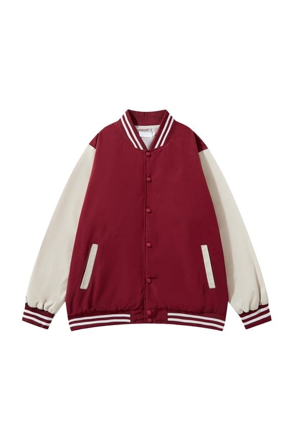 Baseball Jackets for Mens Mens Stylish Color Block Long Sleeve Button Loose Fit Coat Tops Red,XL