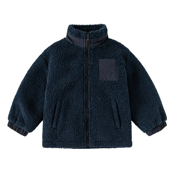 Tiweut Blouses for Boys Toddler Girls Long Sleeve High Neck Winter Solid Color Zipper Jacket Warm Outwear Coat for Boy Navy,18-24 M