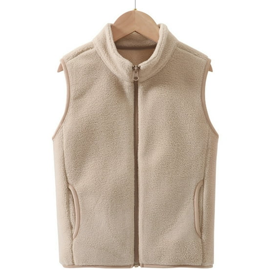 Tiweut Blouses for Girls Boys Sleeveless High Neck Vest Outwear Lightweight Solid Color Cute Jacket Coat for Girl Beige,11-12 Y