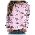 thumbnail image 1 of Tiweut Blouses for Women Cute Dinosaur Graphic Long Sleeve Round Neck Loose Fit Relaxed Fit Ladies Top Pink,XL, 1 of 4