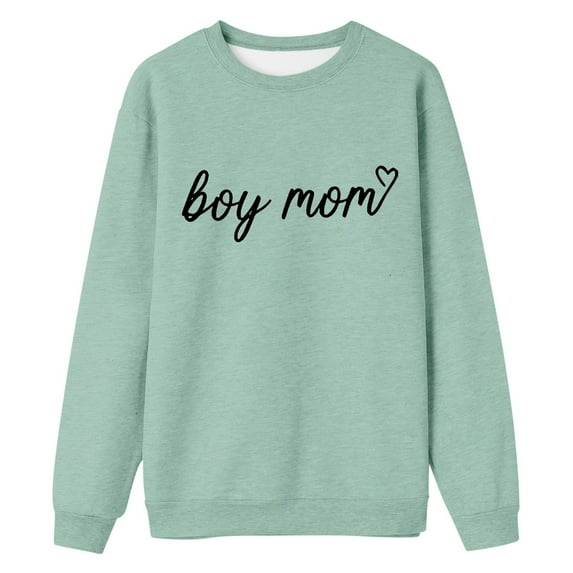 Tiweut Boy Mom Sweatshirt Women Boy Mom Heart Graphic Shirt Mom Life Sweater Casual Trendy Crewneck Pullover Tops,Light Green,M