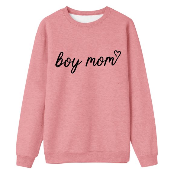 Tiweut Boy Mom Sweatshirt Women Boy Mom Heart Graphic Shirt Mom Life Sweater Casual Trendy Crewneck Pullover Tops,Pink,2XL