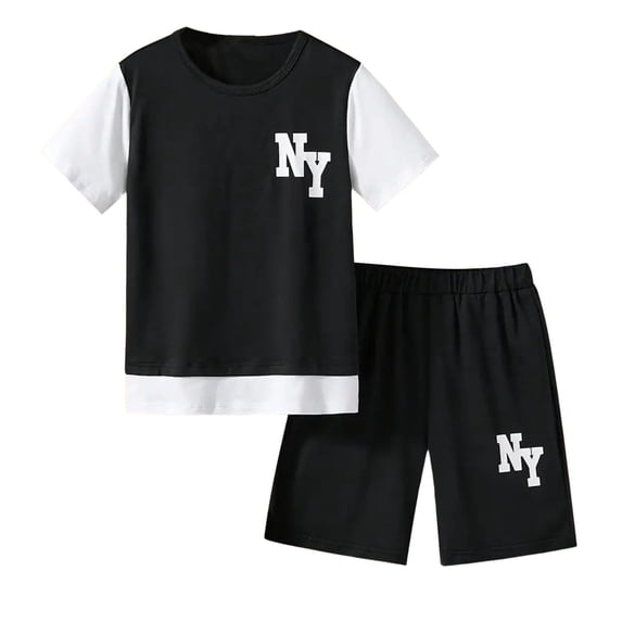Tiweut Boy Outfit Sets Short Sleeve Cartoon Print T Shirt and Shorts Kids Clothing,15-16 Y