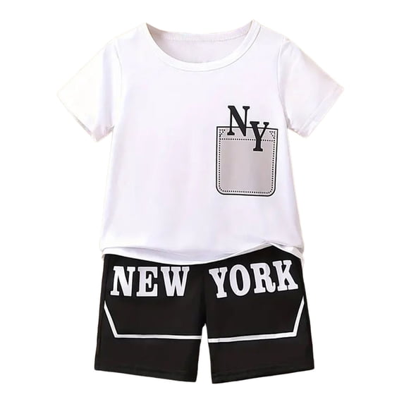 Tiweut Boy Outfit Sets Short Sleeve Cartoon Print T Shirt and Shorts Kids Clothing,3-4 Y