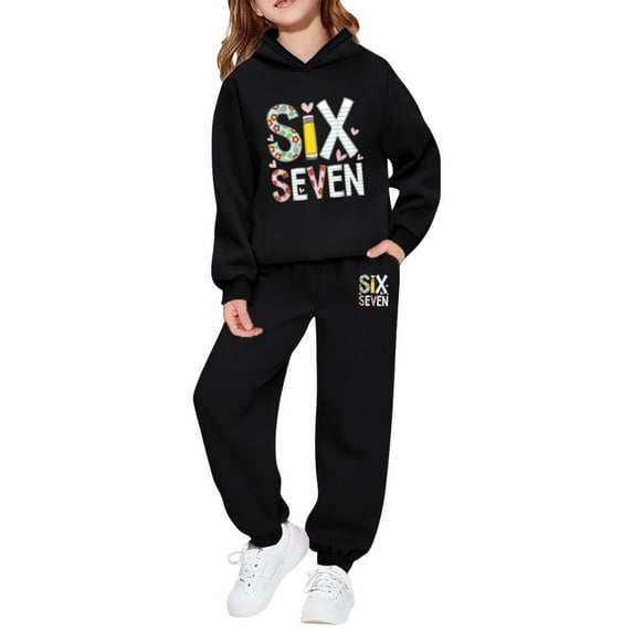 Tiweut Boy and Girl Outfits Unisex 67 Print Hoodies and Jogger 2pcs Tracksuit Clothing Set