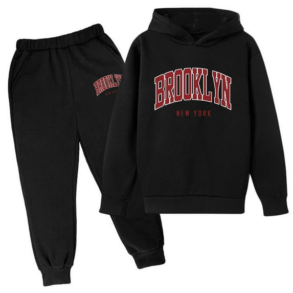 Tiweut Boys 2 Piece Outfits Children's Hooded Pullover Sweatshirt Popular Letter Printed Long Sleeve Tops Pants Clothing Suits for Boy 9-10 Y