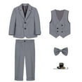 thumbnail image 1 of Tiweut Boys 2 Piece Outfits Kids Toddler Baby Long Sleeve Lapel Shirts Pants Coat Bow Tie 5PC Suit Clothing Suits for Boy 6-7 Y, 1 of 6
