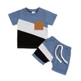 thumbnail image 1 of Tiweut Boys 2 Piece Outfits Toddler Short Sleeve Crew Neck Patchwork Pullover Tops Shorts Clothing Suits for Boy 18-24 M, 1 of 5
