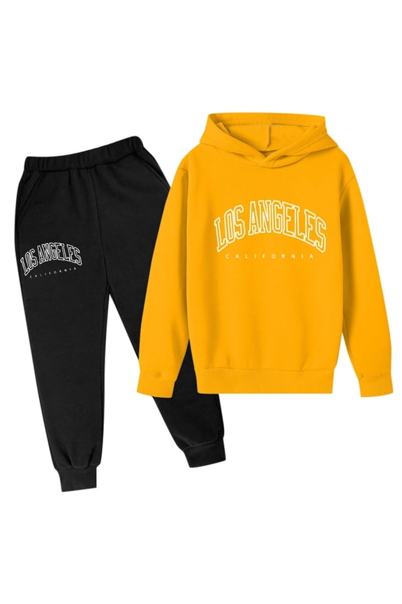 Boys Casual 2 Piece Outfits Children Kids Letter Printed Long Sleeve Hooded Pullover Sweatshirt Jogger Sweatpants Unisex Boy Classic Fit Clothing Suit 4-5 Y