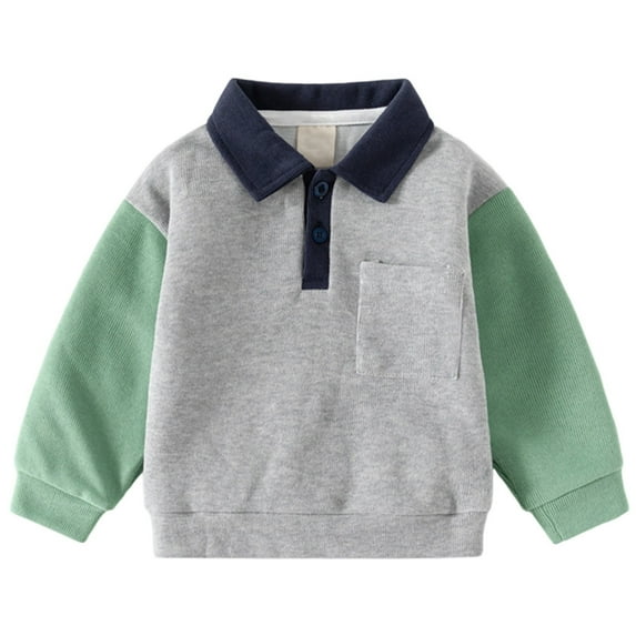 Tiweut Boys Casual T Shirts Kids Fashion Pullover Comfortable Lapel Long Sleeve Top for Toddler Fall Clothing Fit Tees 3-4 Y