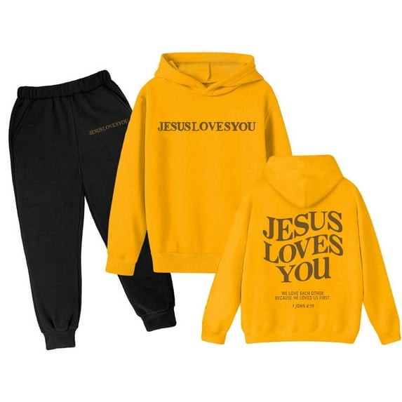 Tiweut Boys and Girls 2 Piece Outfits Children's Hooded Pullover Sweatshirt Popular Letter Printed Long Sleeve Tops Pants Clothing Suits for Boy 4-5 Y