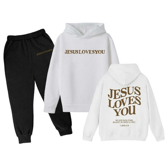 Tiweut Boys and Girls 2 Piece Outfits Children's Hooded Pullover Sweatshirt Popular Letter Printed Long Sleeve Tops Pants Clothing Suits for Boy 4-5 Y