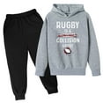 thumbnail image 1 of Tiweut Boys and Girls 2 Piece Outfits Sets Kids Rugby Print Hoodie Long Sleeve Hoodies and Sweatpants Pullover Hooded Tracksuit Clothes Suits for Boy 4-5 Y, 1 of 3