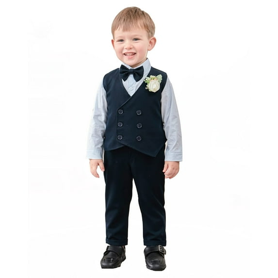 Tiweut Boys Outfits Sets Baby Tuxedo Gentlemanmal Dress Long Sleeve Lapel Shirt Vest Pants Baby Suits for Boy 18-24 M