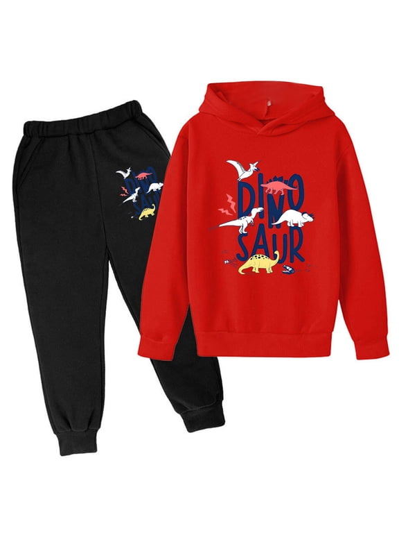Boys Outfits Sets Dinosaur Print Kids Hoodies Long Sleeve Sweatshirt and Sweatpants Pullover Hoodie Tracksuit Suits,11-12 Y