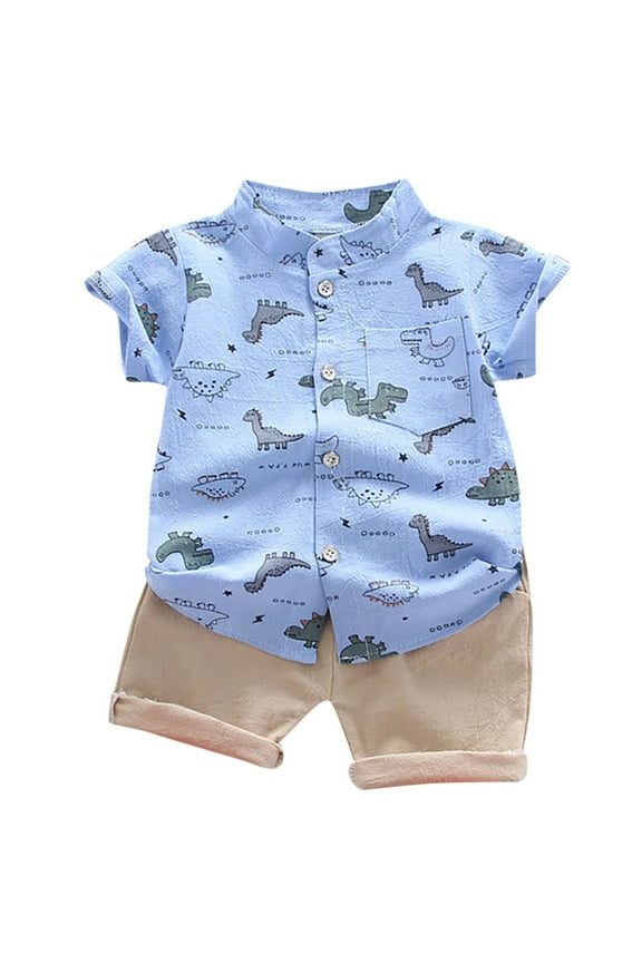 Boys Outfits Shirts and Shorts Dinosaur Print Kids Cloth Set,Blue,2-3 Y