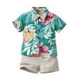 thumbnail image 1 of Tiweut Boys Outfits Shirts and Shorts Kids Gentleman Floral Print Suit Set,Army Green,18-24 M, 1 of 4