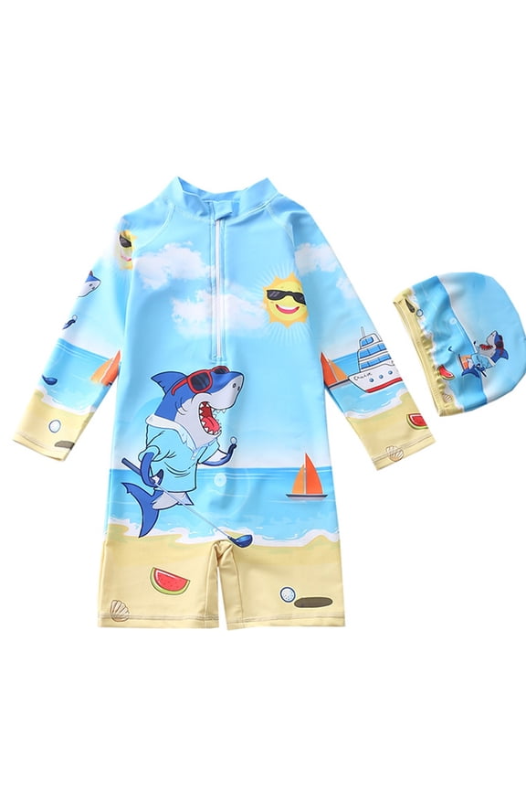Boys Rash Guard Swimsuit Long Sleeve One Piece Swimwear Zip Bathing Suit with UPF 50+,Sky Blue