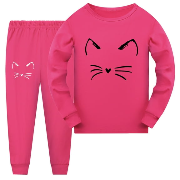 Tiweut Boys and Girls 2 Piece Outfits Toddler Long Sleeve Crew Neck Cute Cat Print T Shirt Tops Long Pants Clothing Suits for Children 3-4 Y