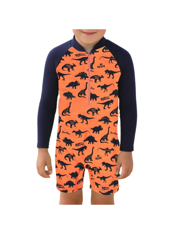 Boys one Piece Swimsuit Zipper Rash Guard Kids Bathing Suits UPF 50+ Sun Protection Swimwear,Orange