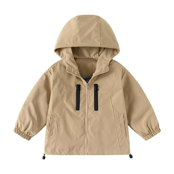 Tiweut Boys's Leisure Tops Windbreaker Jacket Kids Lightweight Hoodie Long Sleeve Solid Color Zipper Outdoor Regular Boy Coat Khaki,10-11 Y