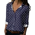thumbnail image 1 of Tiweut Button Down Shirts for Women Spring Summer Dot Printed Long Sleeve V Neck Loose Relaxed Fit Tops, 1 of 5