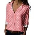 thumbnail image 1 of Tiweut Button Down Shirts for Women Spring Summer Dot Printed Long Sleeve V Neck Loose Relaxed Fit Tops, 1 of 5