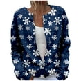 thumbnail image 1 of Tiweut Cardigans for Womens Christmas Snowflake Graphic Fall Winter Button Down Front Open Sweater Outwear Regular Blouses Blue,2XL, 1 of 5