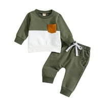 Tiweut Casual 2 Piece Outfits for Boys Toddler Baby Girls Long Sleeve Crew Neck Color Block Tops and Pants Child Kids Clothing Suits for Boy 18-24 M