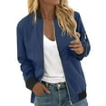 thumbnail image 1 of Tiweut Casual Baseball Jackets Womens Fashion Thin Long Sleeve Zipper Loose Fit Coat Blouses Dark Blue,M, 1 of 5