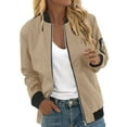 thumbnail image 1 of Tiweut Casual Baseball Jackets Womens Fashion Thin Long Sleeve Zipper Loose Fit Coat Blouses Khaki,XL, 1 of 5