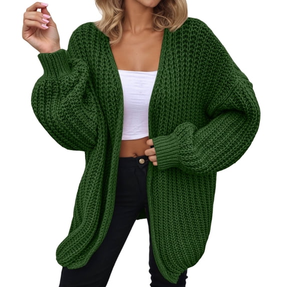 Tiweut Casual Cardigan Coat Women Stylish Oversized Knitted Sweater Coat Long Sleeve Open Front Outerwear Fall Winter Fashion Outwear Green,M