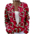 thumbnail image 1 of Tiweut Casual Cardigans Womens Fashion Christmas Button Down Sweater Santa Sugar Print Fall Winter Seasonal Holiday Open Front Knit Outerwear Regular Blouses Red,3XL, 1 of 5