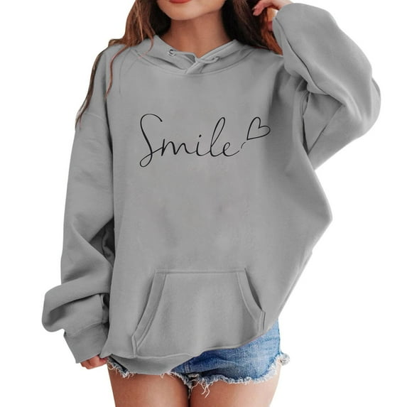 Tiweut Casual Hoodies Girls Long Sleeve Hooded Cute Letter Print Oversized Fleece Sweatshirt with Pocket Blouses 6-7 Y