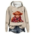 thumbnail image 1 of Tiweut Casual Hoodies for Womens Christma Hoodies Cow Print Cartoon Graphic Long Sleeve Hooded Pullover Sweatshirt Cozy Fleece Pullover Regular Blouses Khaki2,M, 1 of 3