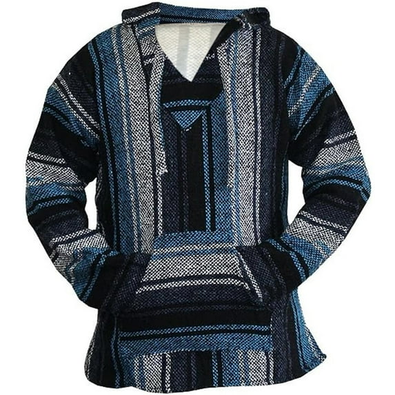 Tiweut Casual Hoodies Womens Mexican Long Sleeve Hippie Surf Poncho Sweatshirts Pullover Relaxed Ladies Blouses Blue,XL