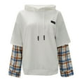 thumbnail image 1 of Tiweut Casual Hoodies for Womens Unisex Hoodies Plaid Hooded Long Sleeve Sweatshirt Loose Fit Streetwear Two Tone Layered Pullover Regular Blouses White,2XL, 1 of 3