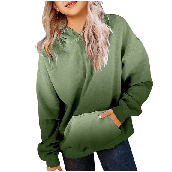 Tiweut Casual Hoodies for Girls Cute Teen Preppy Hooded Sweatshirt Oversized Long Sleeve Shirts Gradient Color Clothes Tops 3-4 Y