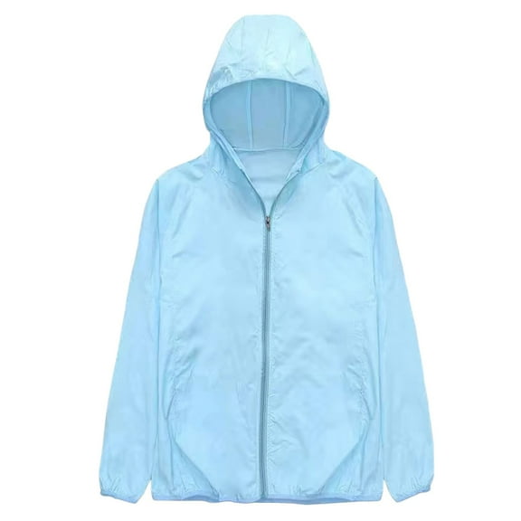Tiweut Casual Jackets Womens Male Sunscreen Ice Silk Long Sleeved Hooded Drawstring Zipper Hooded Slim Fit Coat Blouses Blue,4XL