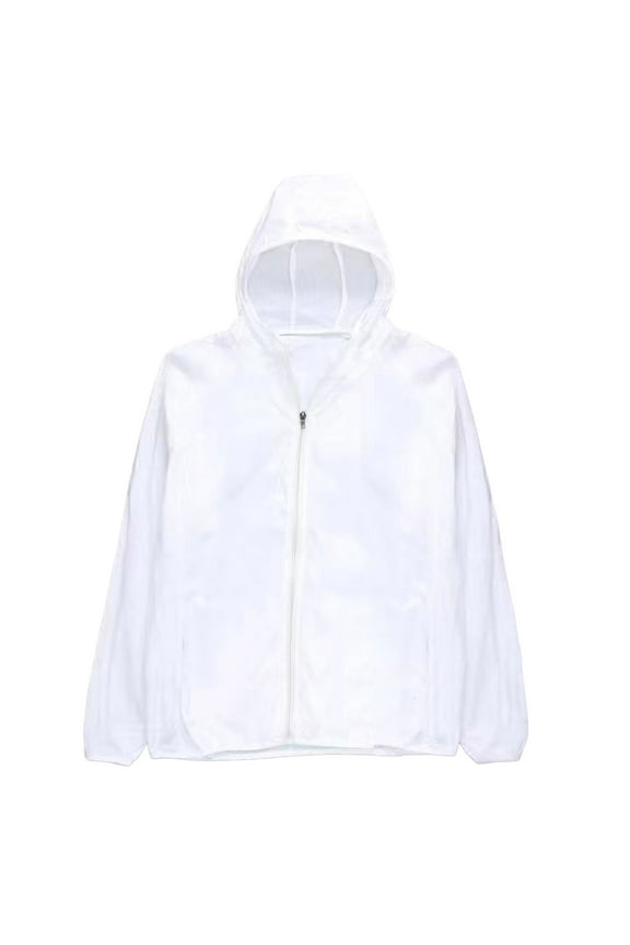Casual Jackets Womens Male Sunscreen Ice Silk Long Sleeved Hooded Drawstring Zipper Hooded Slim Fit Coat Blouses White,2XL