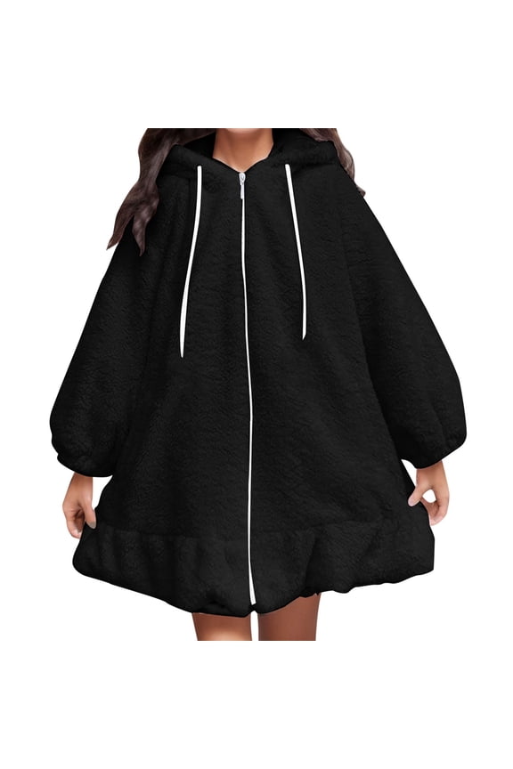 Casual Jackets Womens Solid Color Sweatshirt Long Sleeve Hooded Loose Fit Bunny Cute Thick Outerwear Blouses Black,S